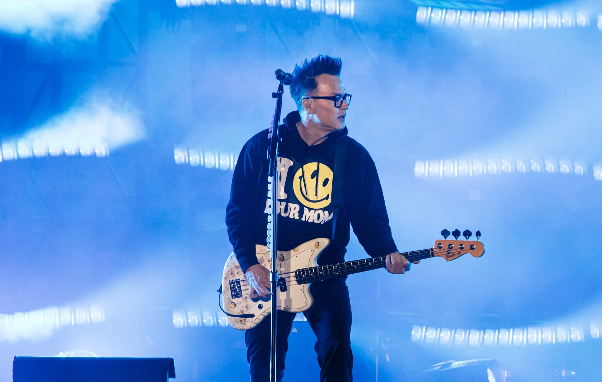 Mark Hoppus of Blink-182 live at Reading 2024, photo by Andy Ford